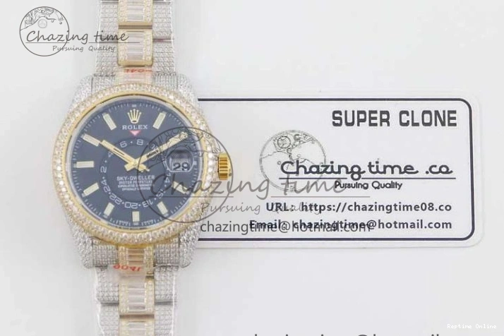 0203 Effortless Diamond Skydweller SS YG TWF Best Edition Black Dial on SS YG Bracelet Asian 23J to 2343